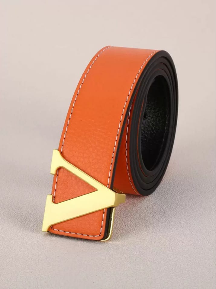 Men V Letter Buckle Solid Fashion Belt